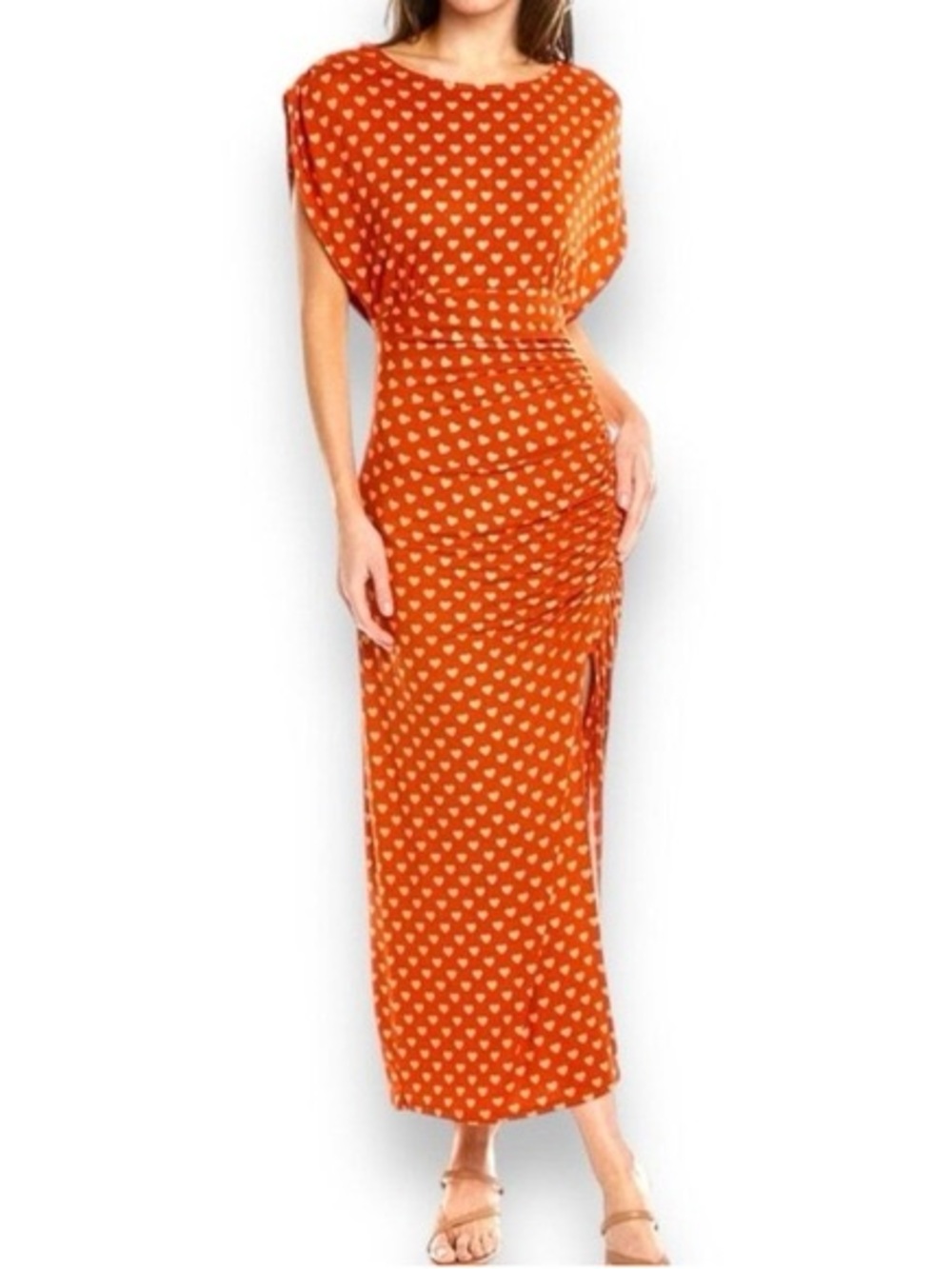 Free People lakeside Rust Orange Heart-Print Maxi Dress
